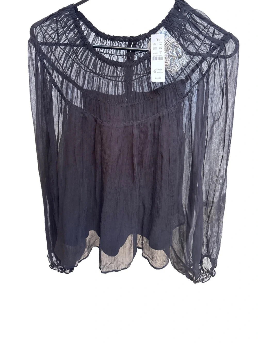 J.Crew Black Smocked Yoke Blouse Large NWT